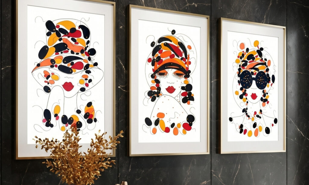 3 Tableaux Modernes Pièces Unique d'Alessandra Viotti-Giabert, Artiste peintre internationale Cotée Drouot. Ces 3 tableaux ont été crées en mars 2026. Peinture acrylique avec pigments irisés or et argent sur papier coton.